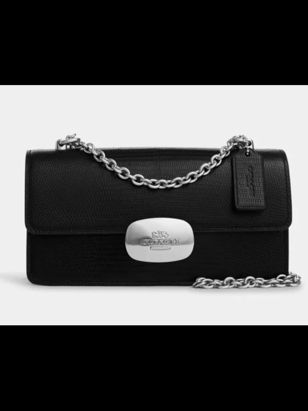Coach Black Leather Chain Flap Bag with Silver Hardware